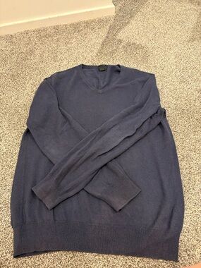 J. Crew Men's Navy V-Neck Wool Blend Sweater